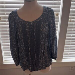 LC Lauren Conrad Navy Floral Blouse